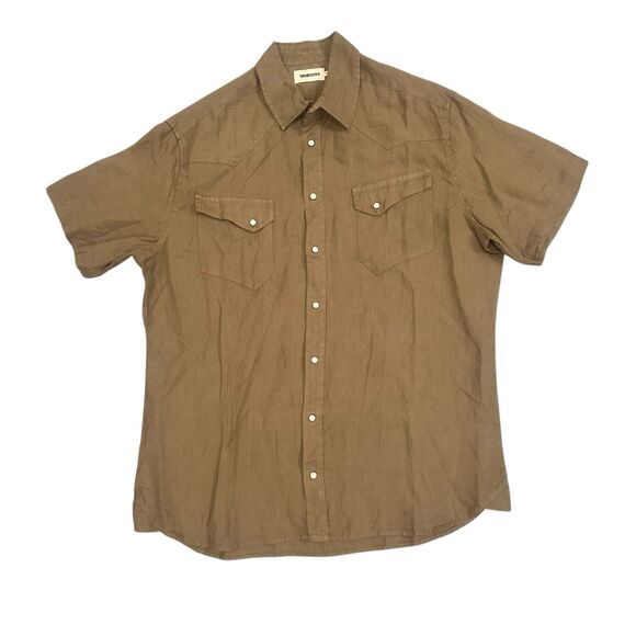 Taylor Stitch Mens 46 Shirt Linen Western Pearl Snap Button Brown Pockets - Picture 1 of 9